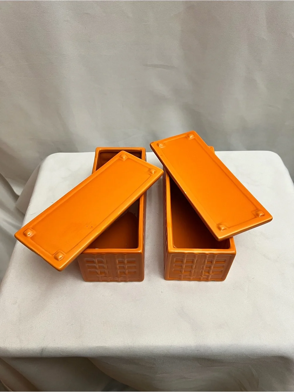 Daniel Ballou Areaware Orange Ceramic Storage Containers With Lids Set of 2